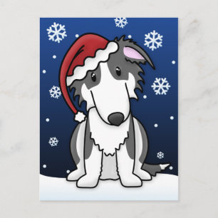 Kawaii Black and White Borzoi Christmas Postcard