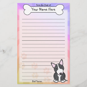 Kawaii Black and White Bull Terrier Stationery