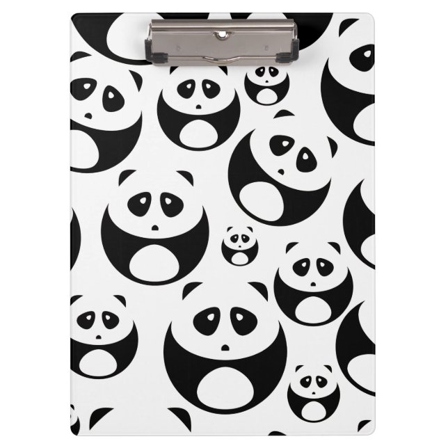 Kawaii Black and White Panda Pattern Clipboard (Front)