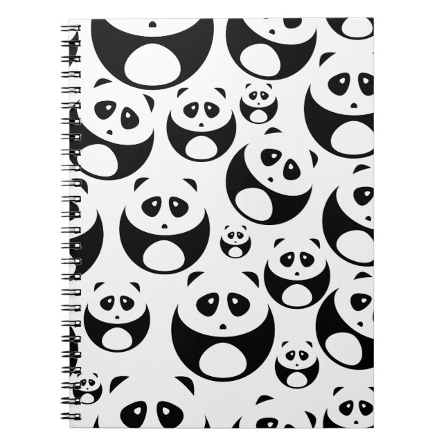 Kawaii Black and White Panda Pattern Notebook (Front)