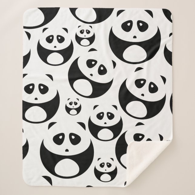 Kawaii Black and White Panda Pattern Sherpa Blanket (Front)