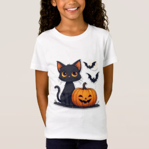 Kawaii Black Cat And Pumpkin Stack Halloween 🎃 T-Shirt