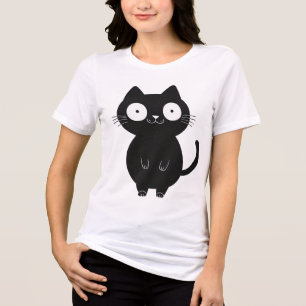 Kawaii Black Cat Cute Simple Cartoon Cat Design Tri-Blend Shirt