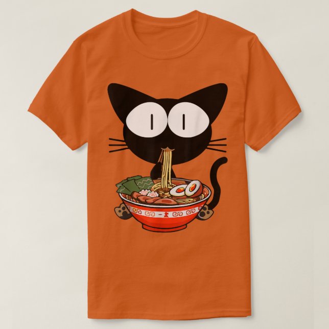 Kawaii Black Cat Ramen Bowl Anime Japanese Noodles T-Shirt (Design Front)