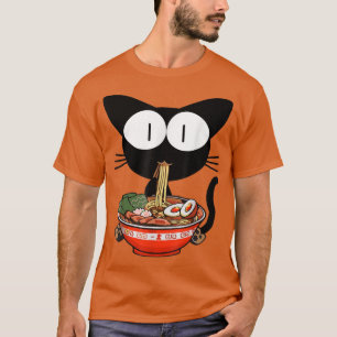 Kawaii Black Cat Ramen Bowl Anime Japanese Noodles T-Shirt
