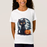 Kawaii Black Cat Under Full Moon Halloween 🎃
