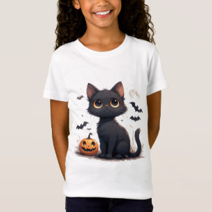 Kawaii Black Cat with pumpkin Halloween 🎃 T-Shirt