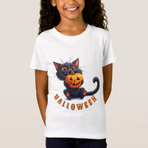 Kawaii Black Cat With Pumpkin Tower Halloween 🎃 T-Shirt