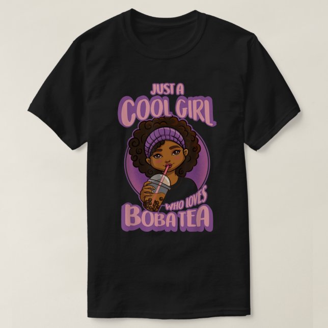 Kawaii Black Girl Anime Boba Tea  T-Shirt (Design Front)