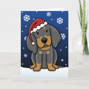 Kawaii Black & Tan Coonhound Christmas Card