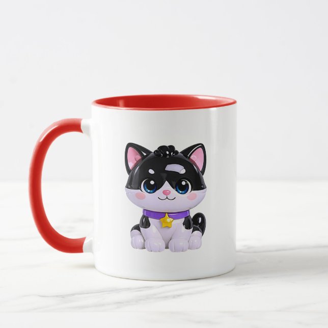 Kawaii Black White Kitten Cute Mug (Left)