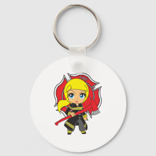 Kawaii Blonde Firefighter Girl Key Ring