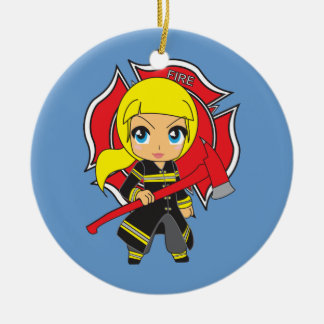 Kawaii Blonde Firefighter Girl Ornament