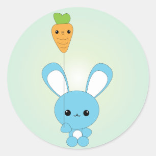 Kawaii Blue Bunny and Carrot Balloon stickers