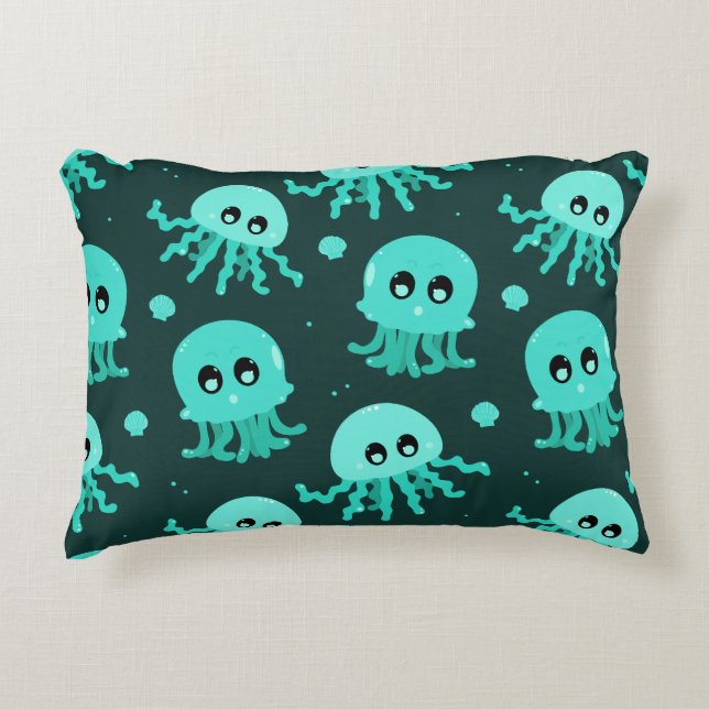 Kawaii Blue Jellyfish Pattern Decorative Cushion (Front)