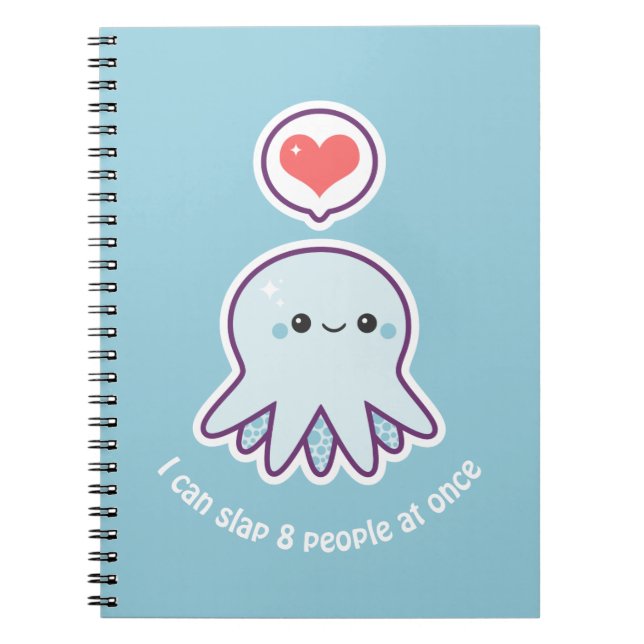 Kawaii Blue Octopus Spiral Notebook (Front)