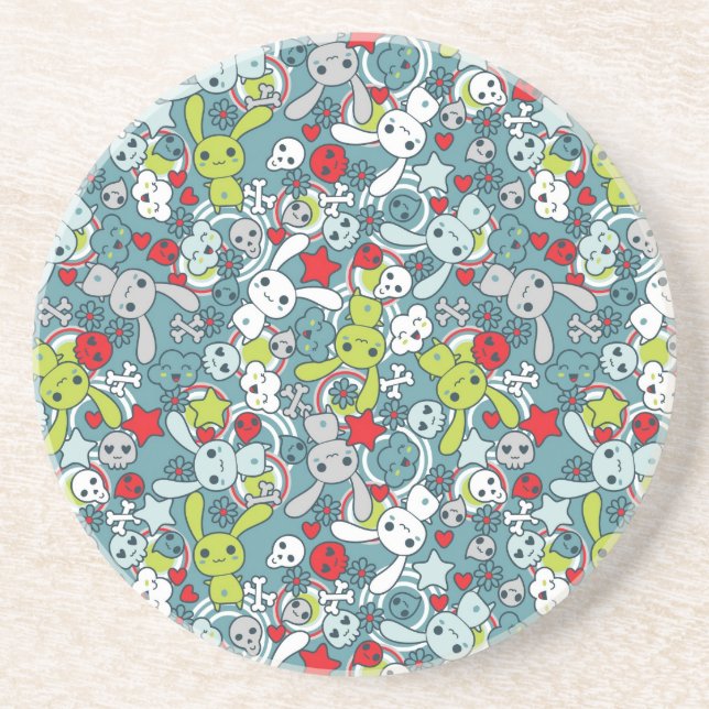 kawaii blue pattern coaster (Front)