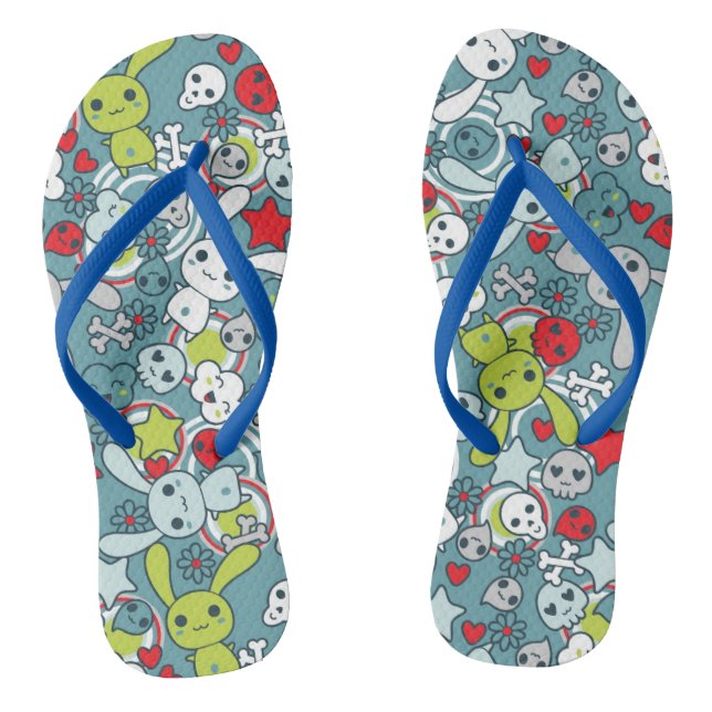 kawaii blue pattern jandals (Footbed)