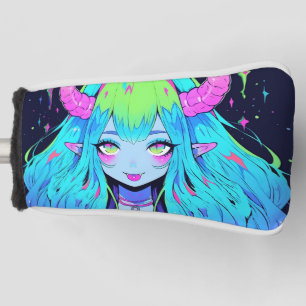 Kawaii Blue, Pink, and Green Anime Girl Demon Golf Head Cover