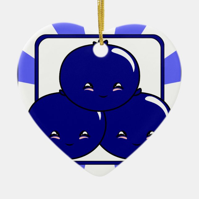 Kawaii Blueberry Basket (Boy) Ceramic Tree Decoration (Front)