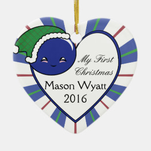 Kawaii Blueberry Basket (Boy) Christmas Ceramic Tree Decoration