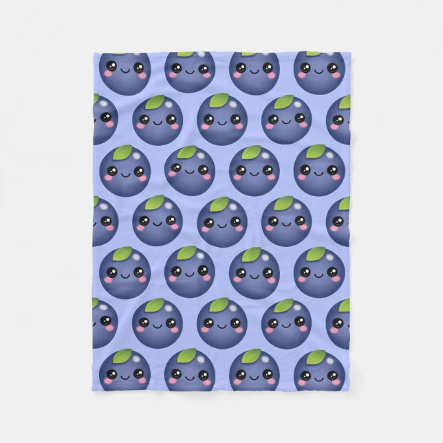 Kawaii Blueberry Fleece Blanket (Front)