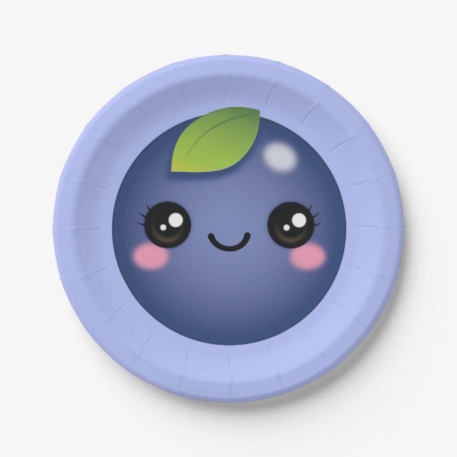 Kawaii Blueberry Paper Plate (Front)