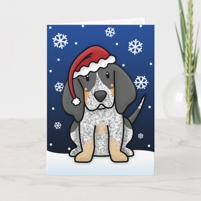 Kawaii Bluetick Coonhound Christmas Card (Front)