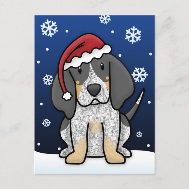 Kawaii Bluetick Coonhound Christmas Postcard (Front)