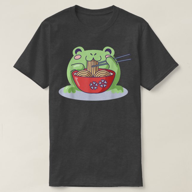 Kawaii Blushing Frog Ramen Bowl Foodie Japanese Cu T-Shirt (Design Front)