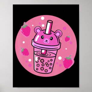Kawaii Boba Cup Strawberry Anime Bubble Tea Cute  Poster