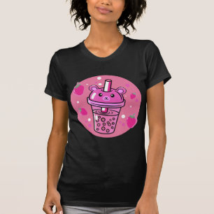 Kawaii Boba Cup Strawberry Anime Bubble Tea Cute  T-Shirt