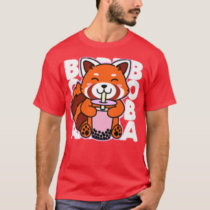 Kawaii Boba Cute Anime Red Panda Kawaii Bubble Tea T-Shirt