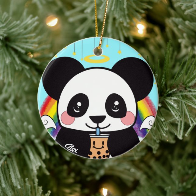 Kawaii Boba Panda Bear Ceramic Ornament (Tree)