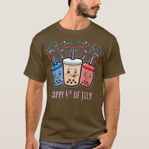 Kawaii Boba Patriotic Red White Blue Bubble Tea 4t T-Shirt