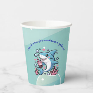 Kawaii Boba Shark and Hearts Under The Sea Paper Cups