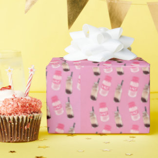 Kawaii boba tea and strawberry milk wrapping paper