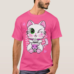 Kawaii Boba Tea Cat Bubble Retro Style Anime Straw T-Shirt