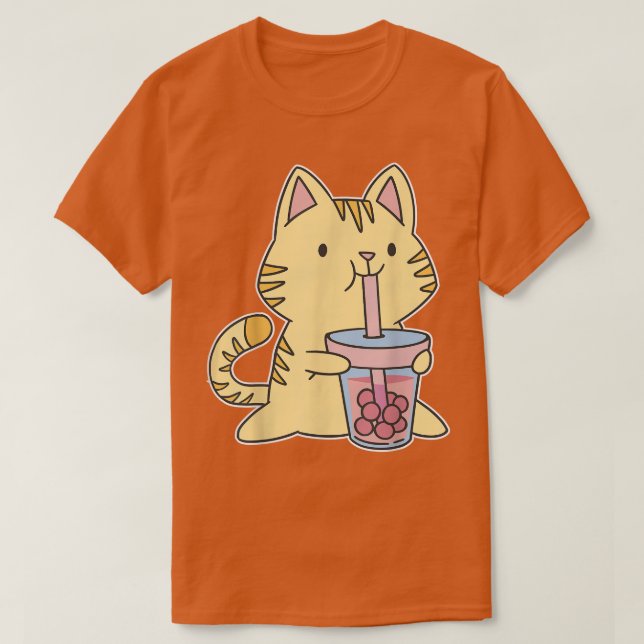 Kawaii Boba Tea Cat Japan Sweet Otaku Harajuku Nek T-Shirt (Design Front)
