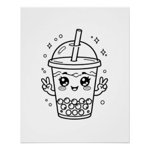 Kawaii boba tea colouring poster