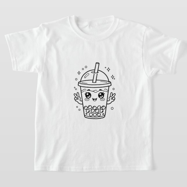 Kawaii boba tea colouring T-Shirt (Laydown)