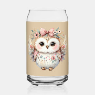 Kawaii Boho Owl Illustration Can Glass