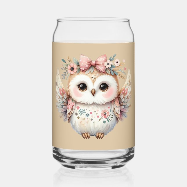 Kawaii Boho Owl Illustration Can Glass (Front)