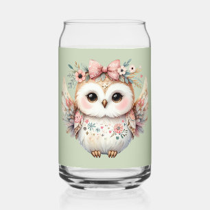 Kawaii Boho Owl Illustration Can Glass