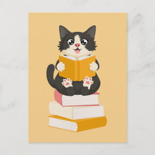 Kawaii Book Lover Simple Cartoon Cat Reader Book Postcard