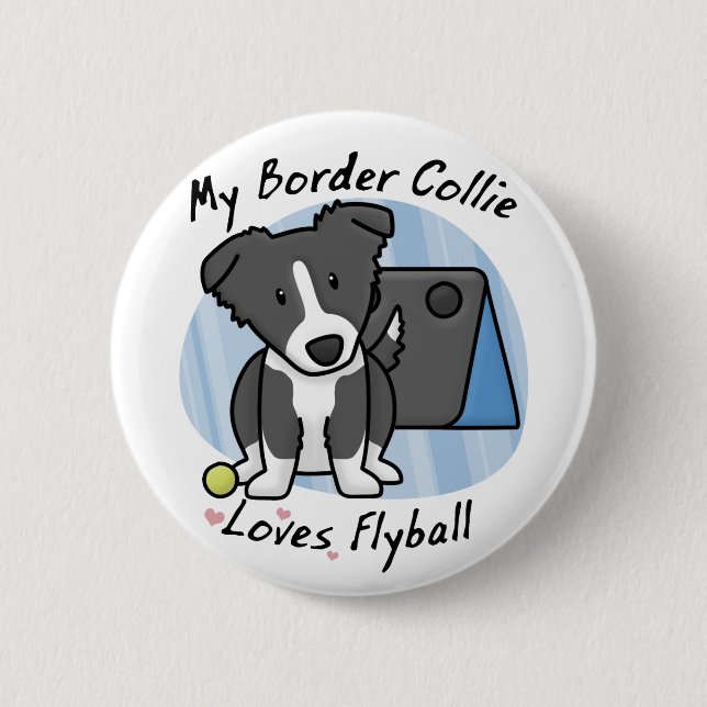 Kawaii Border Collie Flyball Button (Front)