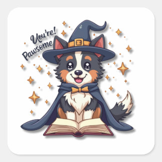 Kawaii Border Collie Wizard Square Sticker