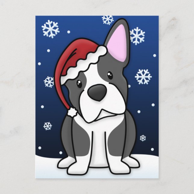 Kawaii Boston Terrier Christmas Postcard (Front)