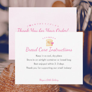 Kawaii Bread Pink Bread Care Instructions Thank You Card