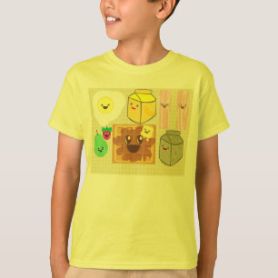 Kawaii Breakfast Yummy Bacon Waffle Egg Happy Milk T-Shirt